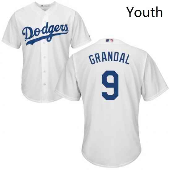 Youth Majestic Los Angeles Dodgers 9 Yasmani Grandal Replica White Home Cool Base MLB Jersey